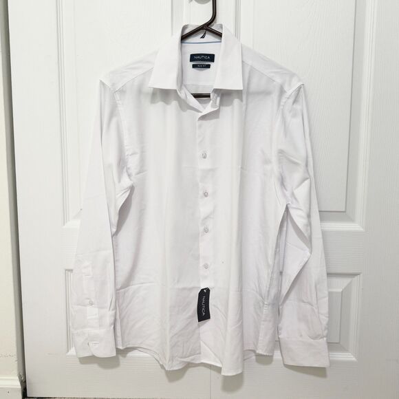 Men Nautica Button Down Long Sleeve Shirt Slim Fit in White Size Medium - Picture 1 of 8